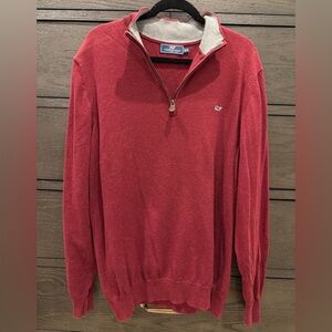 Vineyard Vines Men's Red Zip-Neck Sweater with Contrast Collar size xl